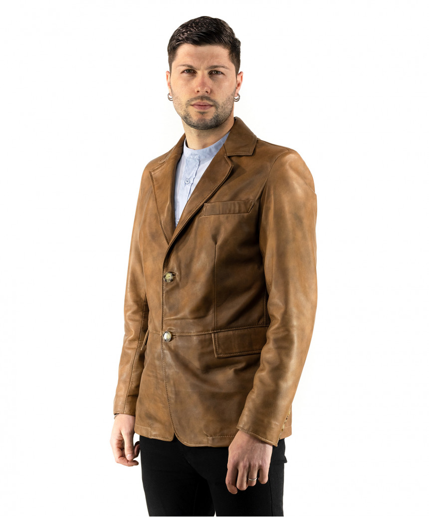 Classic - Men's jacket in Genuine Brown Leather