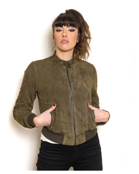 Bomber Donna Verde in Pelle Camoscio - Timberly | Leather Trend 2