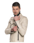 Men's leather jacket mod. V248 in genuine vintage white leather 100% made in Italy.