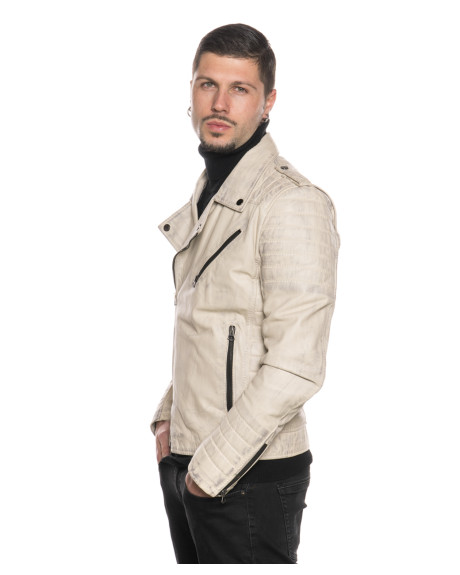 Men's Buffed Ivory Leather Perfecto - V248 | Leather Trend 2