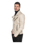 Men's leather jacket mod. V248 in genuine vintage white leather 100% made in Italy.