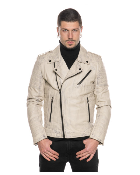 Men's Buffed Ivory Leather Perfecto - V248 | Leather Trend