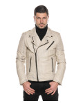 Men's Buffed Ivory Leather Perfecto - V248 | Leather Trend
