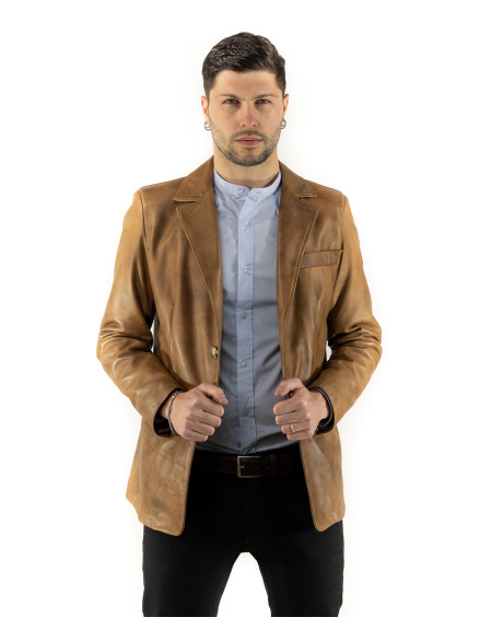Men's Light Brown Leather Jacket - Ettore | Leather Trend 2