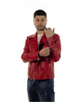 Men's leather jacket mod. V248 in genuine red leather 100% made in Italy.