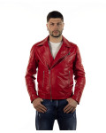 Chiodo in pelle uomo mod. V248 rosso in vera pelle 100% made in Italy.