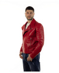 Men's leather jacket mod. V248 in genuine red leather 100% made in Italy.