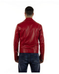 Men's red leather perfecto jacket - V248 | Leather Trend