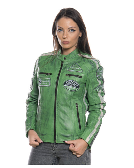 Biker in Pelle Tamponata Verde – Raven | Leather Trend