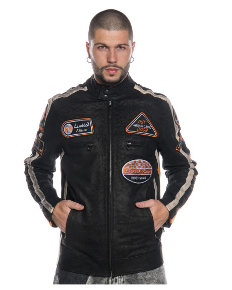Biker in pelle Uomo mod. Motociclista Uomo Nero Effetto Antichizzato in vera pelle 100% made in Italy