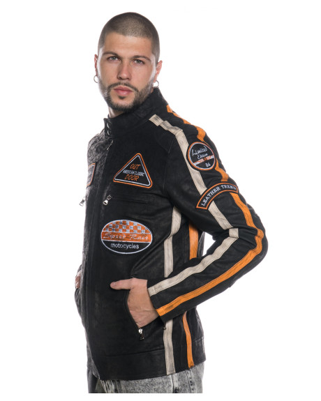 Biker in pelle Uomo mod. Motociclista Uomo Nero Effetto Antichizzato in vera pelle 100% made in Italy 2