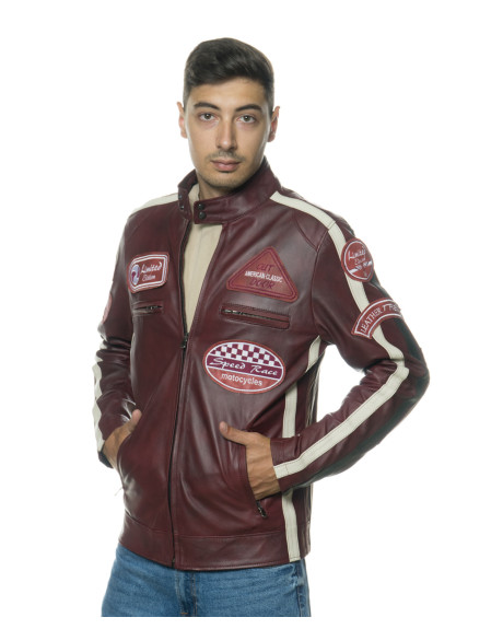 Biker in Pelle Tamponata da Uomo Bordeaux – Axel | Leather Trend 2