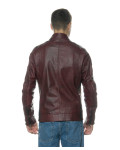 Man's leather jacket mod. biker in genuine Bordeaux  leather 100% made in Italy