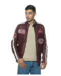 Man's leather jacket mod. biker in genuine Bordeaux  leather 100% made in Italy