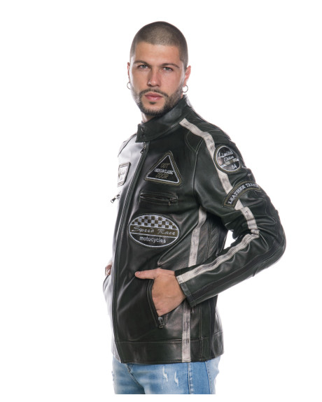 Biker in pelle Uomo mod. Motociclista Uomo Verdone in vera pelle 100% made in Italy 2
