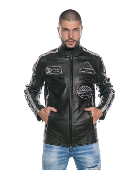Biker in pelle Uomo mod. Motociclista Uomo Verdone in vera pelle 100% made in Italy