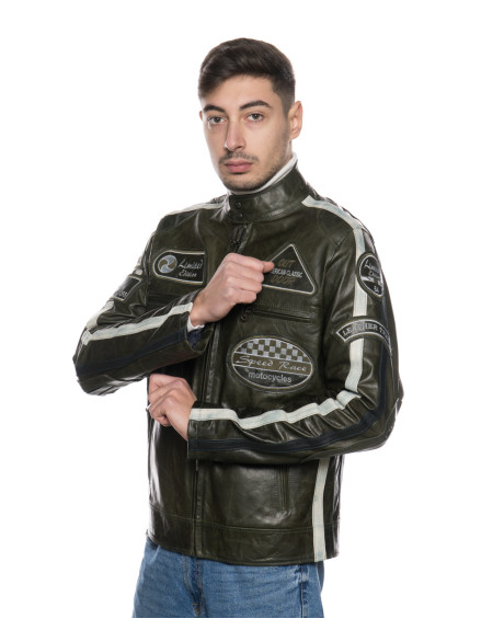 Biker in pelle Uomo mod. Motociclista Uomo Verde Bis in vera pelle 100% made in Italy 2