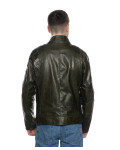 Man's leather jacket mod. biker in genuine Green Bis leather 100% made in Italy