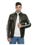 Man's leather jacket mod. biker in genuine Green Bis leather 100% made in Italy