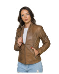 Women's Light Brown Leather Jacket - Giadina | Leather Trend