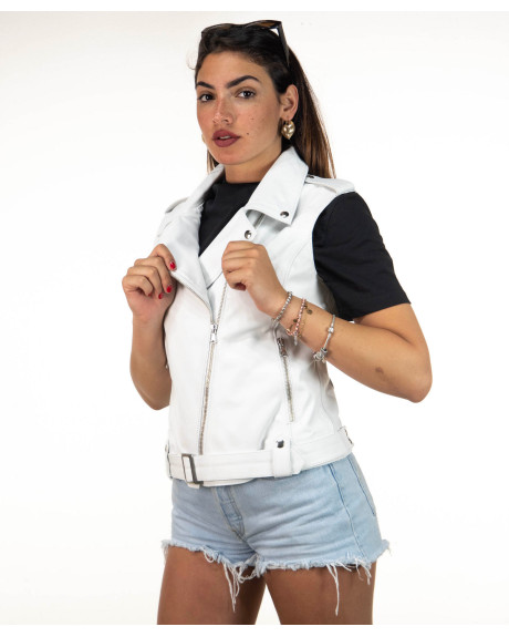 Gilet Chiodo donna mod. Valery Bianco in vera pelle 100% made in Italy