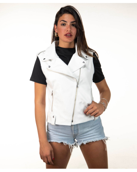 Gilet Chiodo donna mod. Valery Bianco in vera pelle 100% made in Italy 2