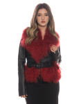 Woman's Jacket in Black and Red Genuine Leather and in real fur.