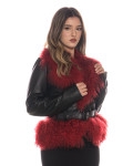 Giacca Donna Nera e Rossa in vera pelle e vera pelliccia