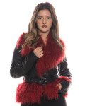 Woman's Jacket in Black and Red Genuine Leather and in real fur.