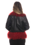 Woman's Jacket in Black and Red Genuine Leather and in real fur.