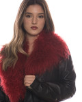 Woman's Jacket in Black and Red Genuine Leather and in real fur.