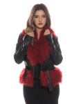 Woman's Jacket in Black and Red Genuine Leather and in real fur.