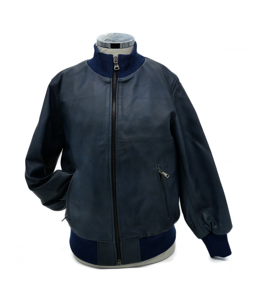 Leo - Boys Bomber Jacket in Genuine Blue Leather