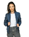 Women's Blue Leather Bomber Jacket - Vittoria | Leather Trend