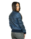 Women's Blue Leather Bomber Jacket - Vittoria | Leather Trend