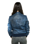 Women's Blue Leather Bomber Jacket - Vittoria | Leather Trend