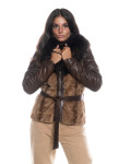 Woman jacket mod. Eliana in genuine dark brown leather and fur 100% made in Italy
