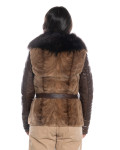 Woman jacket mod. Eliana in genuine dark brown leather and fur 100% made in Italy