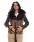 Woman jacket mod. Eliana in genuine dark brown leather and fur 100% made in Italy
