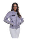 Lilac Buffed Leather Biker Jacket - Raven | Leather Trend