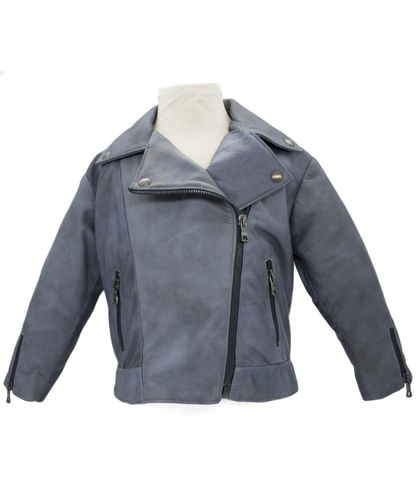 Gaia - Girls Perfecto Jacket in Genuine Blue Leather