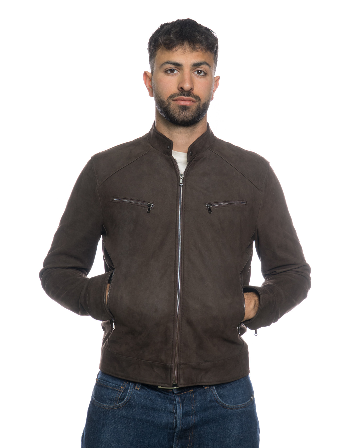 Gilet In Pelle Nabuk MDM | Giacca Biker Uomo | Pelle Spessa 1,1-1,2 Mm