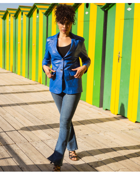 Women's Electric Blue Leather Jacket - Clarissa | Leather Trend 2