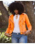 Chiodo in Pelle Donna Arancione - Giselle | Leather Trend
