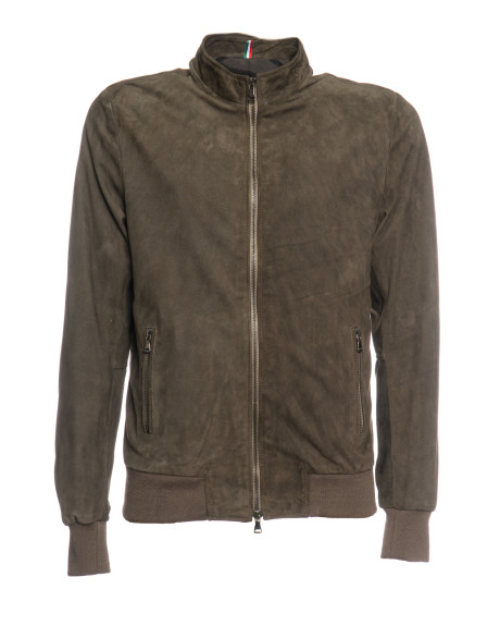 Men's Taupe Reindeer Leather Bomber Jacket - Victor | Leather Trend