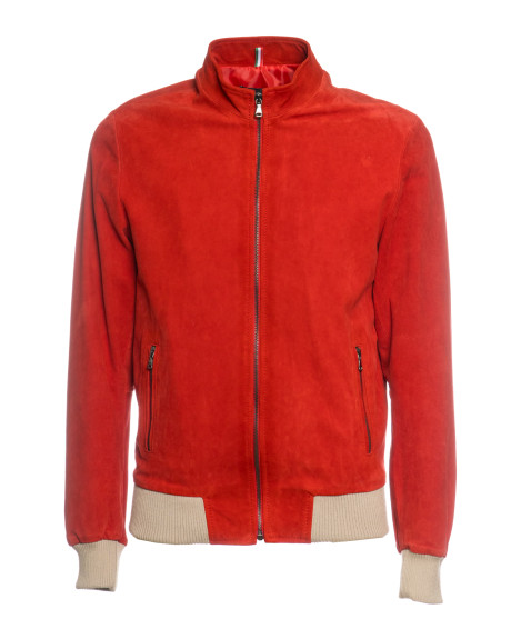 Men's Red Reindeer Leather Bomber Jacket – Victor | Leather Trend