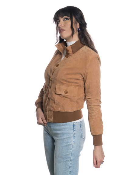 Giacca in camoscio Donna mod. Polo Bis miele chiaro in vera pelle scamosciata 100% made in Italy 2