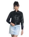 Women's Black Leather Bomber Jacket - Lisa | Leather Trend