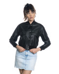 Women's leather jacket mod. Lisa bomber jacket in genuine Black leather 100% made in Italy
