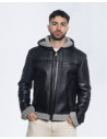 Men's jacket in real Black Shearling 100% made in Italy